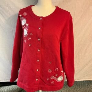 Red vintage Women's Sweater with Festive Embroidery